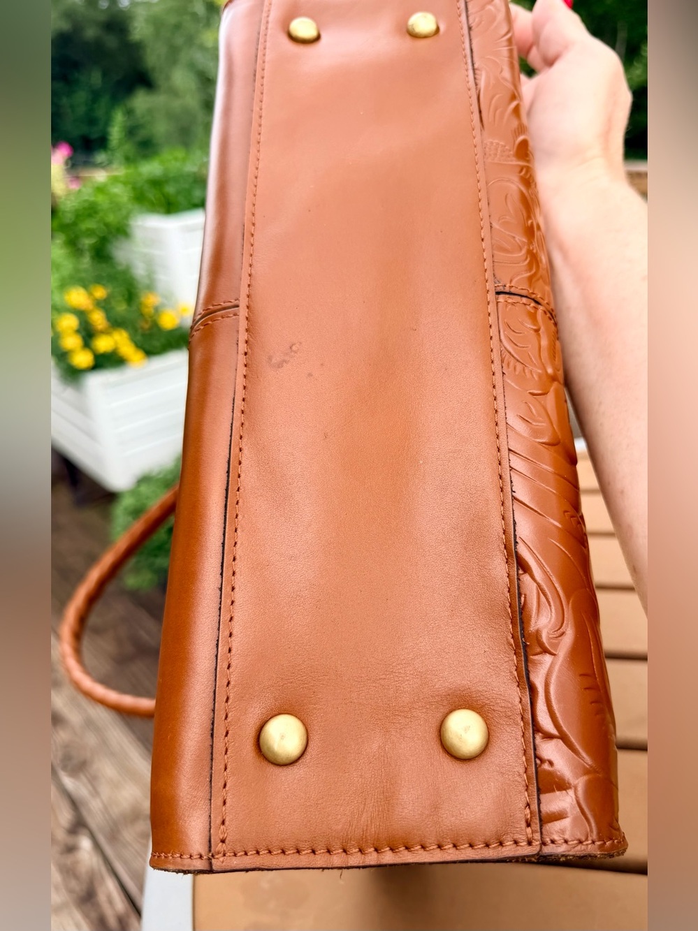 Patricia Nash Tooled Embossed Leather Satchel + Matching Wallet in Floral Cognac - Picture 7 of 16